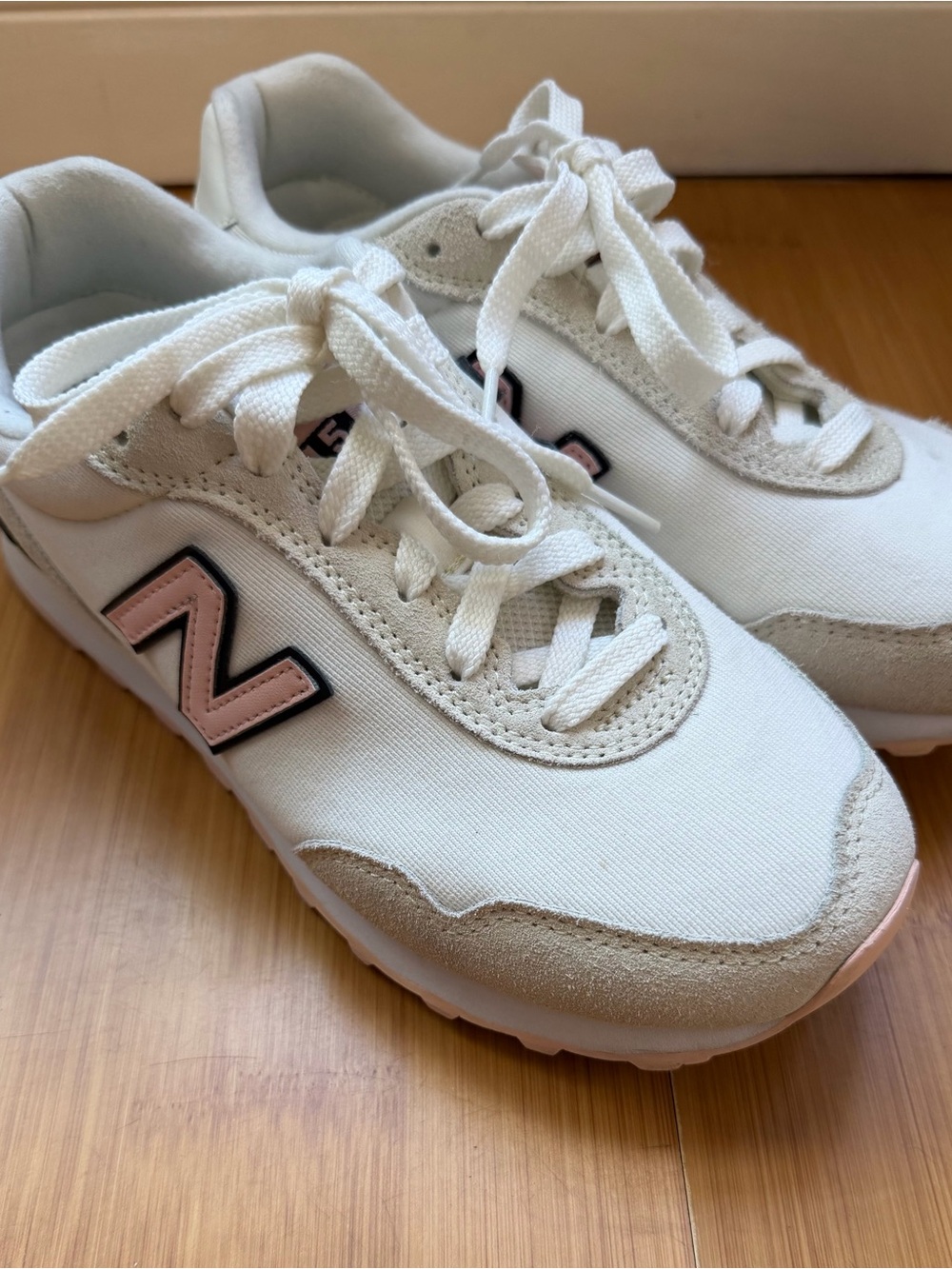 New Balance White and Pink Lace-Up Sneakers
